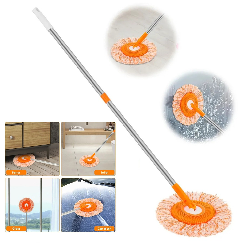 🧹 360° Rotating Microfiber Mop Round Shape | Extendable Adjustable Stick | Floor Cleaning Accessory for Home