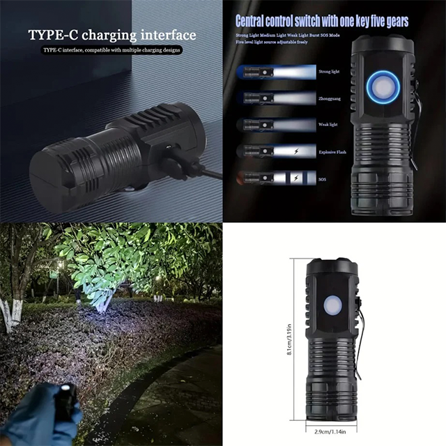 Rechargeable 3-LED Mini Flashlight – Portable Emergency Touch Light