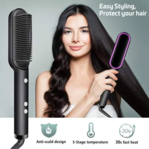 909 Professional Hair Straightening Brush 2-in-1 Electric Straightener & Curler | Advanced Heating Styling Comb | Salon-Smooth Hair in Just 3 Minutes