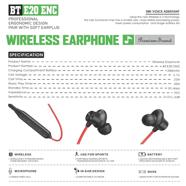 EroreX BT E20 ENC Wireless Neckband Earphones – Noise Cancellation, Bluetooth 5.3, Magnetic Design & Long Battery Life