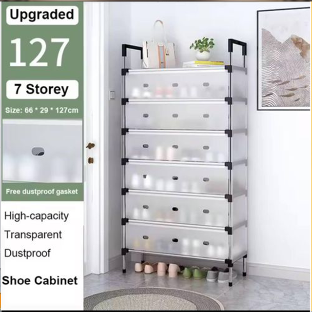 Multi Layer Dustproof Shoe Rack Organizer With Cover Foldable Plastic Shoe Storage Cabinet Durable Quality