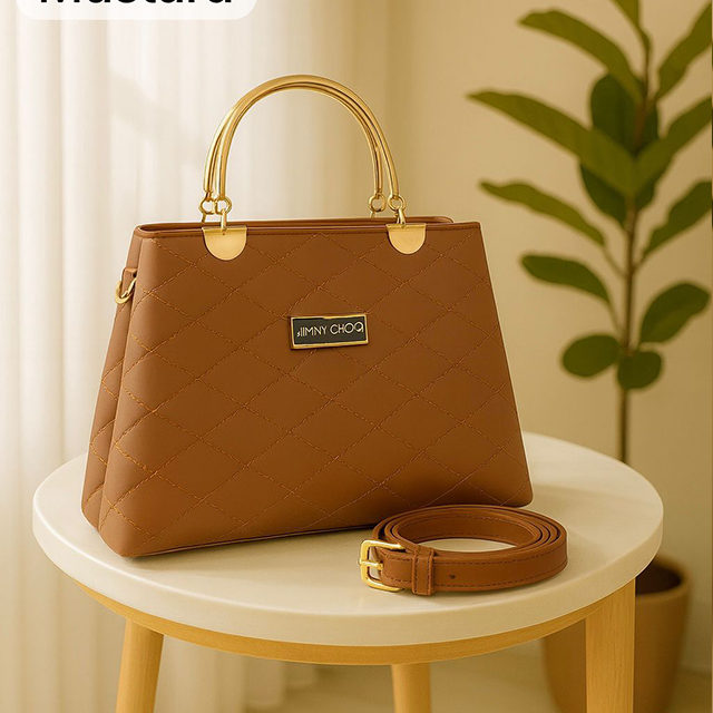 Premium Quilted Faux Leather Handbags with Golden Metal Handles - Elegant Shoulder Tote Collection (Black)