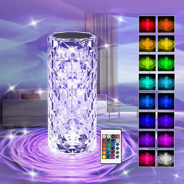Crystal Rose Diamond Lamp – 16 Colors Changing LED Touch Lamp with Remote & USB Charging