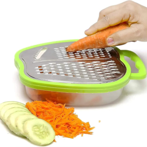 3-in-1 Cheese Grater with Storage Container, 3 Blades, Non-Stick Coating, Fruit & Vegetable Slicer Peeler-1Pc