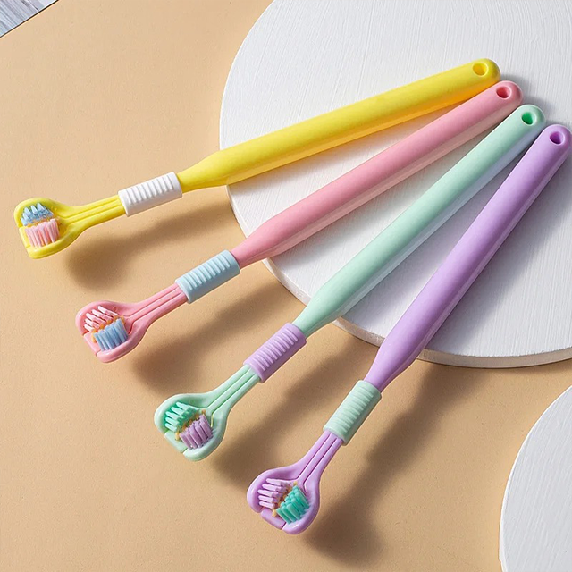 Three-Sided Soft Hair Toothbrush | Wrap-Around Deep Cleaning Manual Toothbrush for Adults & Children (Random Color, 1 Pc)