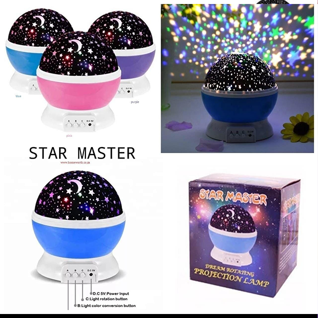 360° Rotating Star Master Projection Lamp | USB/Battery Operated | LED Moon & Starry Sky Night Light (Random Colour)
