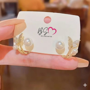 AXJ-161 Butterfly Pearl Korean Earrings- Silver