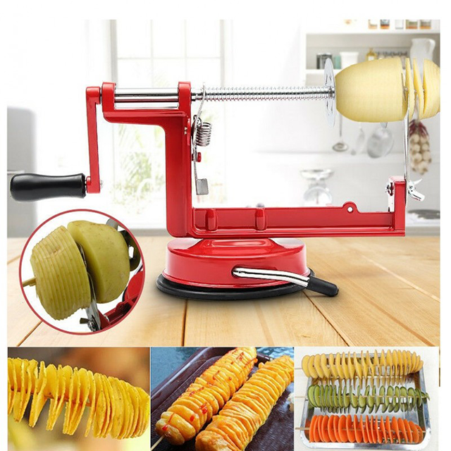 Manual Twisted Potato & Apple Spiral Slicer – Stainless Steel Vegetable Spiralizer & French Fry Cutter