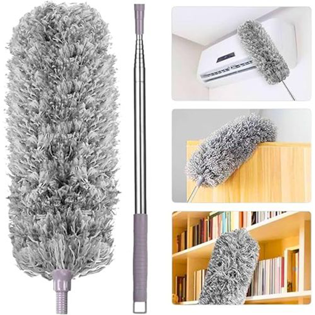 Microfiber Fan Duster | Telescopic Extendable Gray Duster | 360 Flexible Dirt & Dust Duster For Home Office Use | Micro Fiber Duster