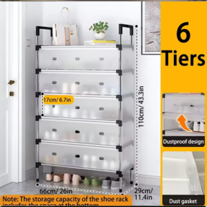 Multi Layer Dustproof Shoe Rack Organizer With Cover Foldable Plastic Shoe Storage Cabinet Durable Quality