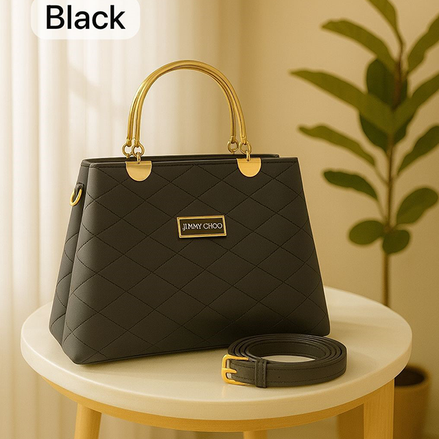 Premium Quilted Faux Leather Handbags with Golden Metal Handles - Elegant Shoulder Tote Collection (Black)