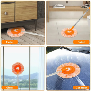 🧹 360° Rotating Microfiber Mop Round Shape | Extendable Adjustable Stick | Floor Cleaning Accessory for Home