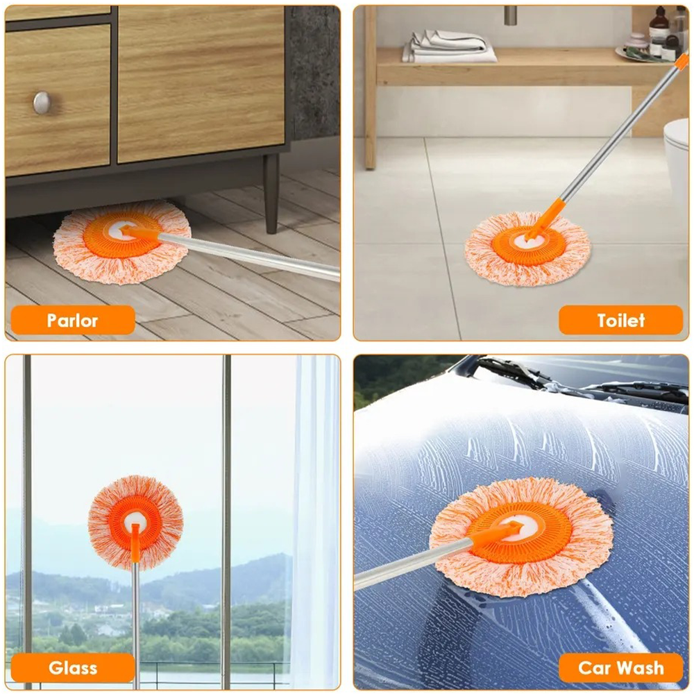 🧹 360° Rotating Microfiber Mop Round Shape | Extendable Adjustable Stick | Floor Cleaning Accessory for Home