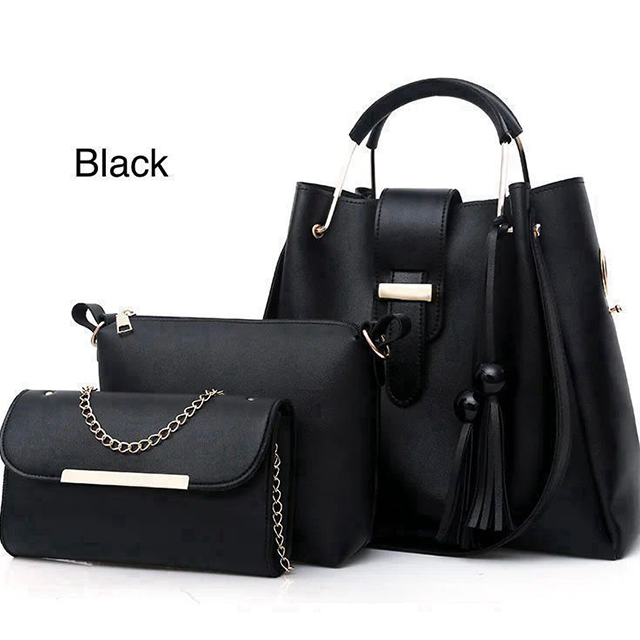 Elegant 3-Piece Women’s Handbag Set – Black Shoulder Bag, Crossbody & Clutch Purse