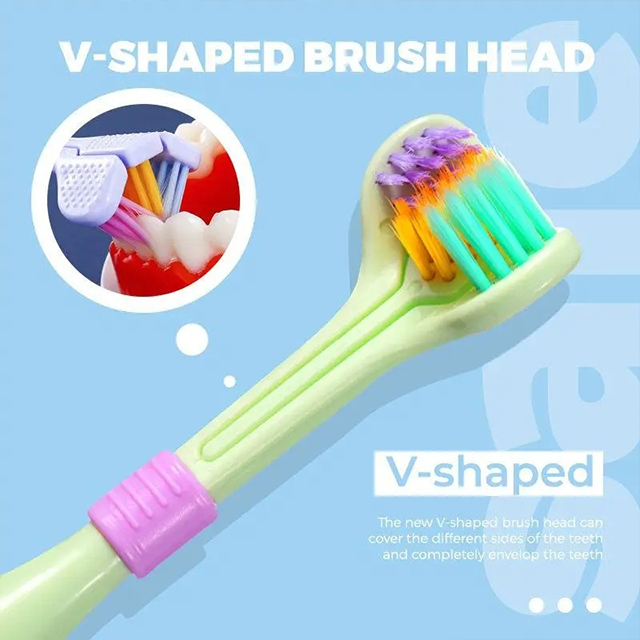 Three-Sided Soft Hair Toothbrush | Wrap-Around Deep Cleaning Manual Toothbrush for Adults & Children (Random Color, 1 Pc)