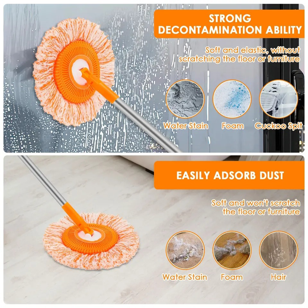 🧹 360° Rotating Microfiber Mop Round Shape | Extendable Adjustable Stick | Floor Cleaning Accessory for Home